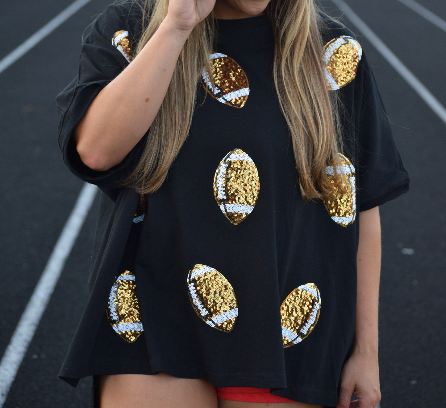 FOOTBALL SEQUIN PATCH TEE
