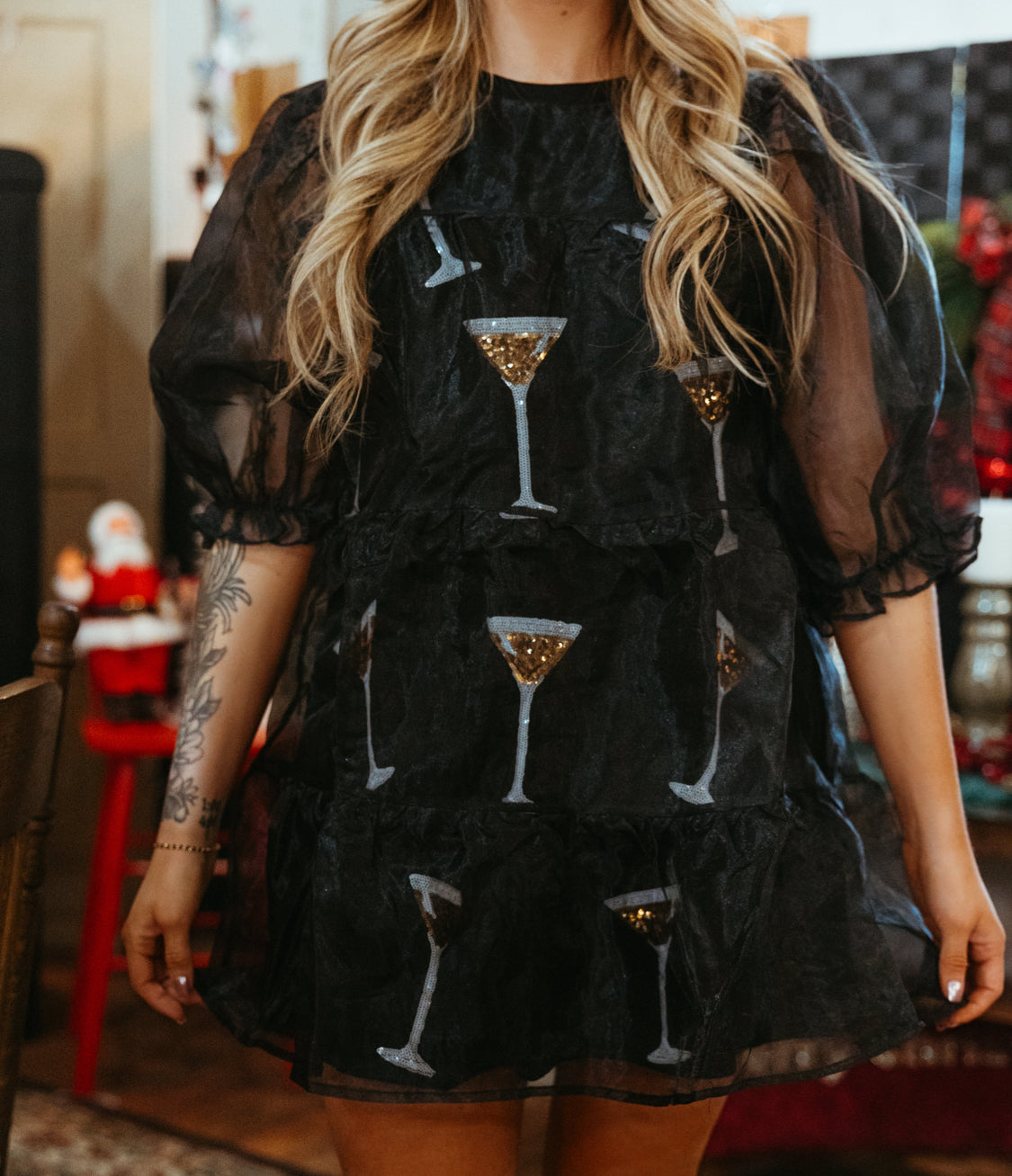 Holiday Sequin Martinis Organza Dress