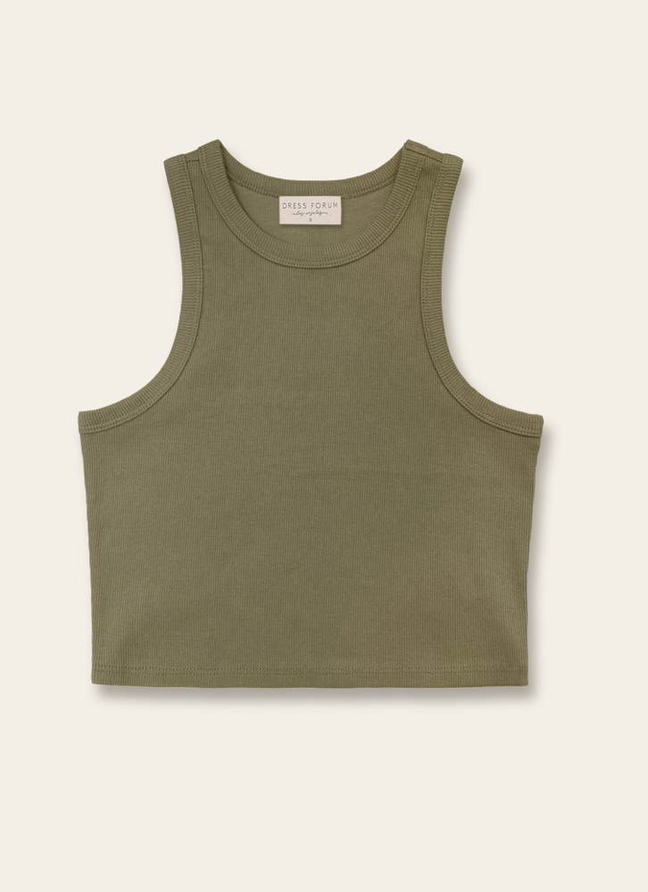 High Crew Cropped Racerback Tank Olive