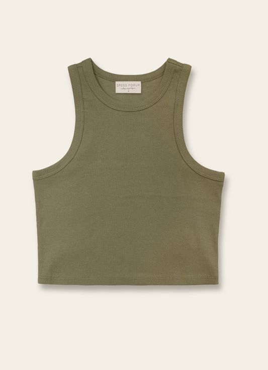 High Crew Cropped Racerback Tank Olive