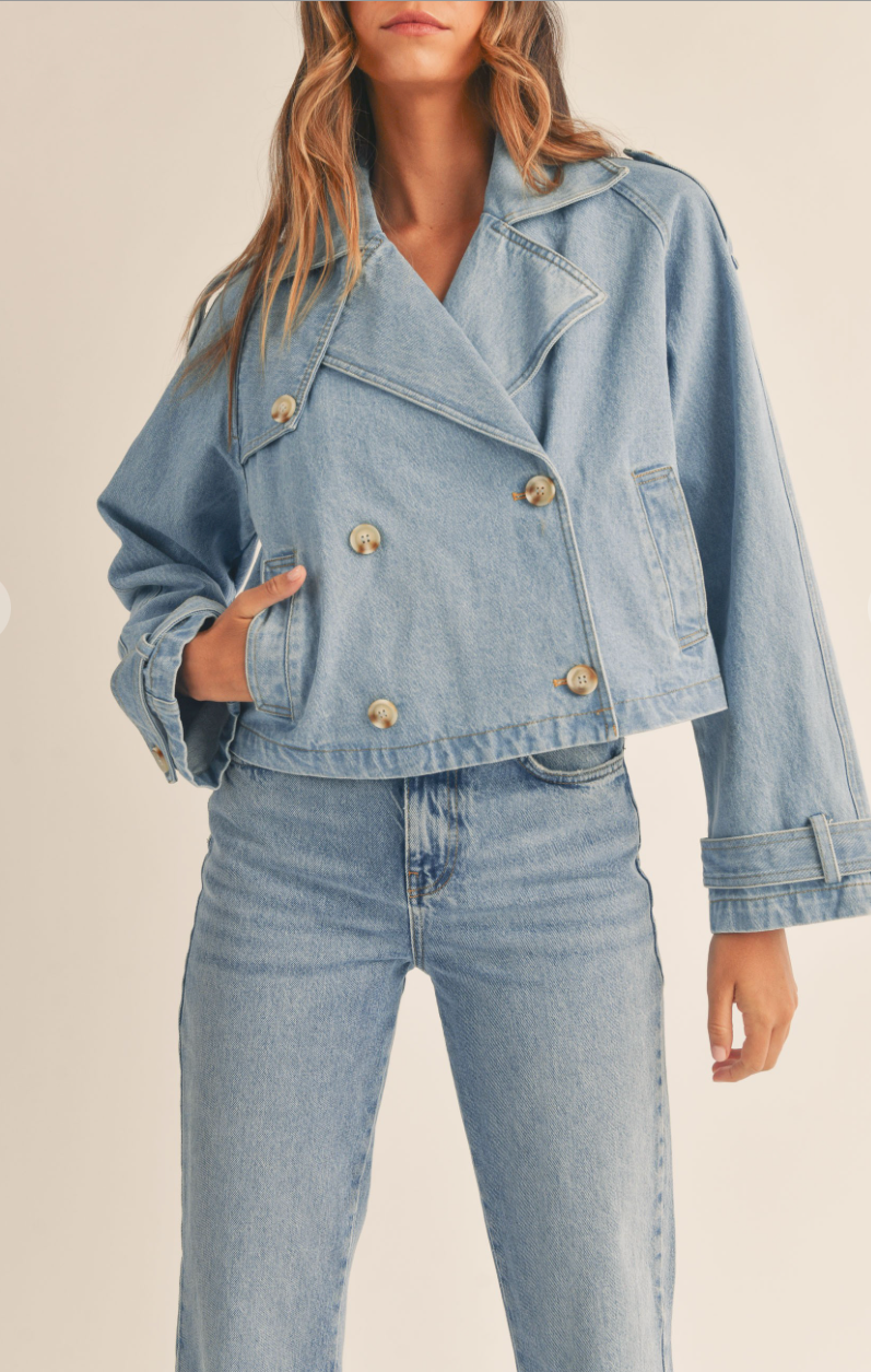DENIM CROPPED TRENCH COAT