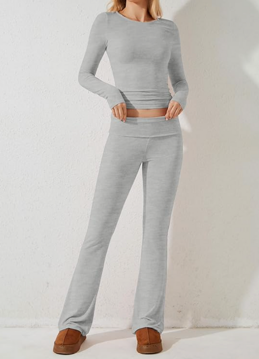 Betsy Long Sleeve Crop Top and Low Rise Flare Pants Set