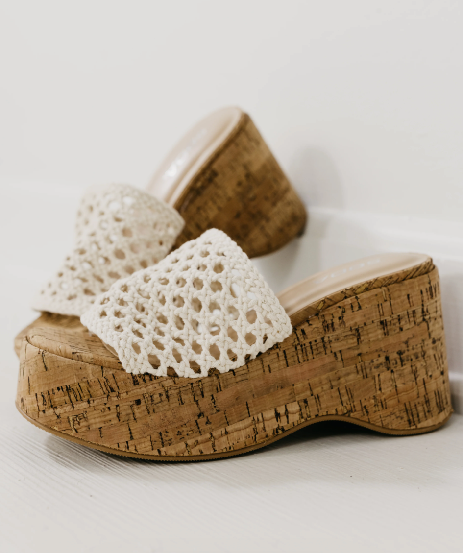 MACRAME CORK WEDGE PLATFORM