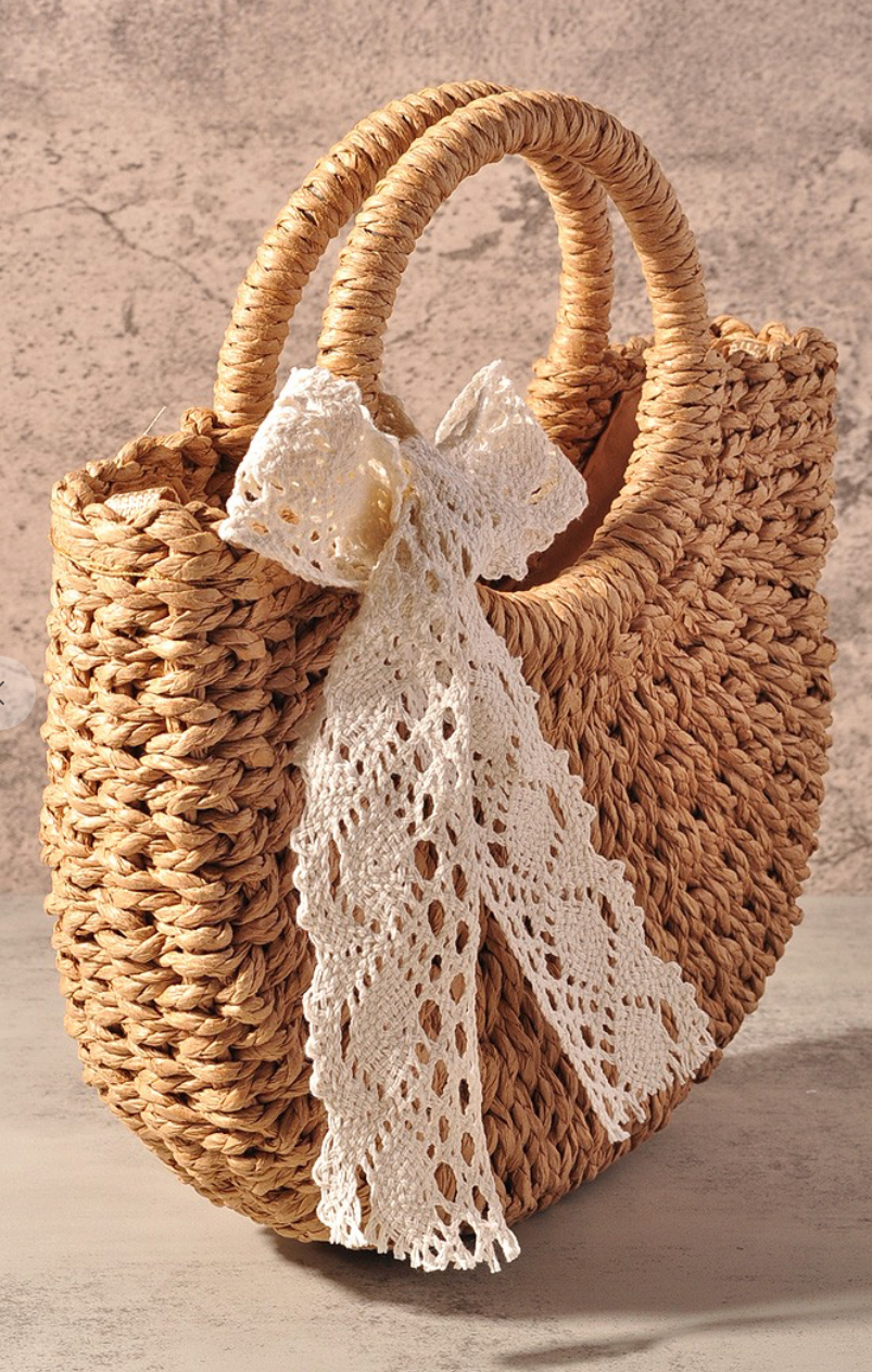 TATTAN STRAW ROUND HAND CROSSBODY TOTE BAG