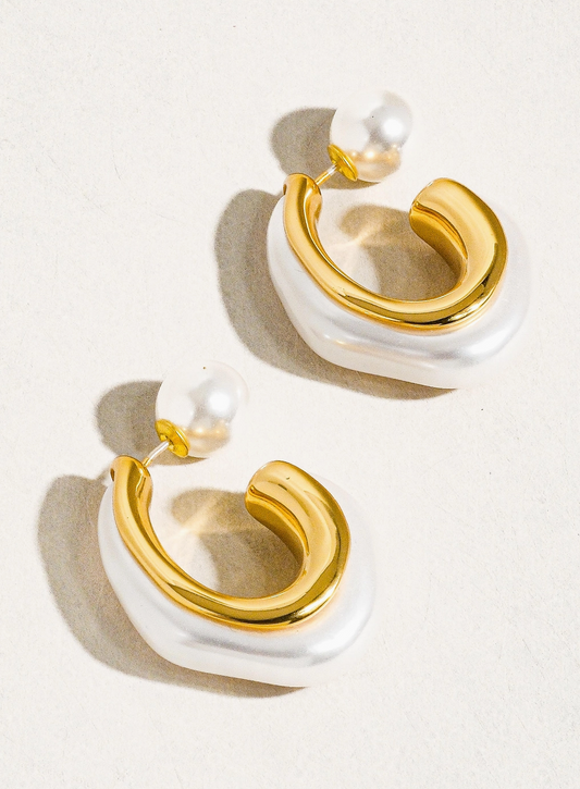 Kinsley 18K Gold Classic Pearl C Hoop Earring