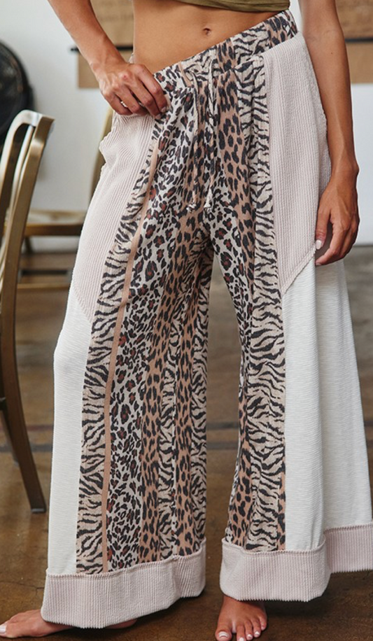 Contrast Animal Pants Wide Leg