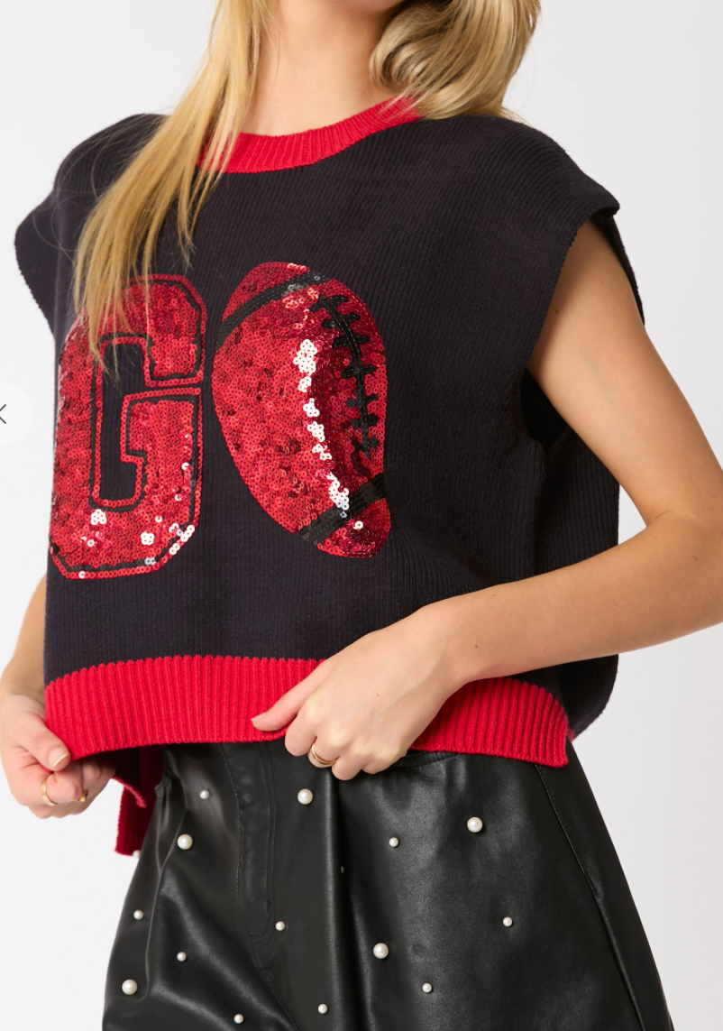 GO FOOTBALL SEQUIN SWEATER VEST